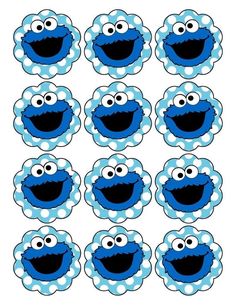 cookie monster cupcake toppers with polka dots