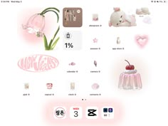 the website is designed to look like it has pink and white items on it, including an apple