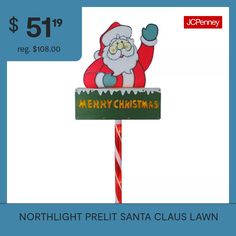 a sign with a santa clause on it that says, $ 51 99 reg $ 108 00