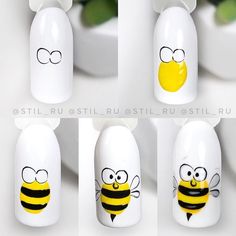 Animal Nail Art Step By Step, Nail Art Animals, Cute Nail Trends, Animals Nails, Animal Nail Designs, Bee Nails, Unghie Nail Art, Animal Nail Art, Milky Nails