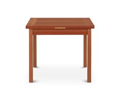 a small wooden table on a white background