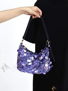 Bird in Bag - Womens Sparkly One-Shoulder Top Trendy Summer Party Shoulder Bag, Party Hobo Bag With Zipper Closure, Trendy Spring Party Shoulder Bag, Trendy Shoulder Bag For Spring Party, Summer Party Purple Shoulder Bag, Purple Party Shoulder Bag With Adjustable Strap, Chic Purple Shoulder Bag For Party, Trendy Hobo Bag With Adjustable Strap For Party, Party Bags With Adjustable Strap For Spring