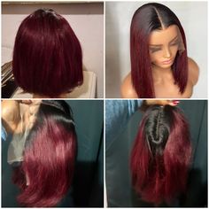 1B/99J Burgundy Bob Brazilian Human Hair Wig,  Pre-plucked T Part Lace Wig Short Burgundy Wigs For Black Women, 99j Bob, 99j Bob Wig Black Women, Burgundy Frontal Bob Wig, 99j Burgundy Wig, Burgundy Bob, Brazilian Human Hair, Hair Ponytail Styles, Ponytail Styles