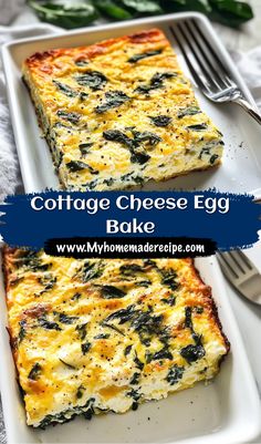 two slices of cottage cheese egg bake on a plate