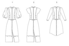 the front and back views of a dress, with buttons on the shoulders and long sleeves