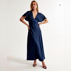 Nwt Abercrombie Flutter Sleeve Satin Maxi Dress, Size Small, Navy. Never Been Worn, New With Tags. Side Zipper, Beautiful Material. Comes From Smoke Free Home. Shoulder To Hem: 57” Underarm To Underarm: 13” Dress With Kimono, Textured Maxi Dress, Navy Blue Midi Dress, Ruched Maxi Dress, Cutout Maxi Dress, Maxi Dress Navy, Silk Midi Dress, Pleated Maxi Dress, Satin Maxi