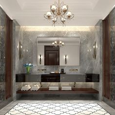 a fancy bathroom with marble walls and flooring