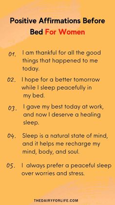 a poem with the words positive affirmations before bed for women written on it