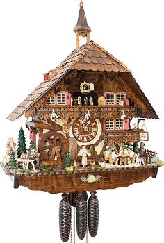 a wooden cuckoo clock with figures on it