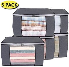 three storage bags are stacked on top of each other with the lids open and folded