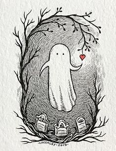 a drawing of a ghost in the woods