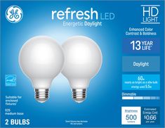 two light bulbs are shown in this ad for refresh leds, which is the only