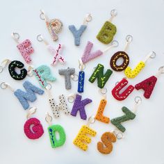 the letters are knitted in different colors