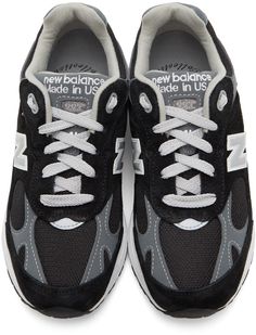 Low-top panelled mesh and suede sneakers in black. Round toe. Lace-up closure in grey. Embroidered logo in white and rubberized graphic patch in silver-tone at padded tongue. Padded collar. Rubberized logo in reflective silver-tone at sides. Tonal rubberized trim at sides. Embossed logo at heel counter. Signature ABZORB® foam rubber midsole in tones of grey. Treaded Ndurance™ treaded rubber outsole. Supplier color: Black New Balance For Women, New Balance Clothing, New Balance Outfit, New Balance Black, Suede Sneakers, Embossed Logo, Black Grey, Low Top, New Balance