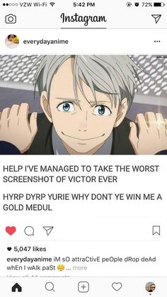 an anime character with grey hair and blue eyes, holding his hands up to his ears