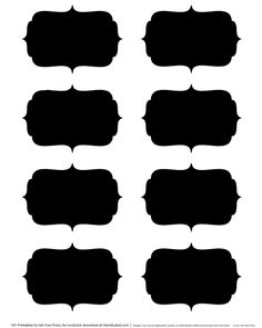 six black and white labels with different shapes on them, each one has an oval shape