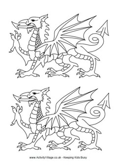 two black and white images of dragon designs for coloring book pages, each with an individual's own image