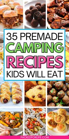 35 premade camping recipes kids will eat. 11 photos from pulled pork sliders,& BBQ chicken legs to chocolate muffins, pizza pinwheels, and walking tacos. Fire Meals, Easy Camping Recipes, Easy Campfire Meals, Camping Meals For Kids, Campfire Recipes