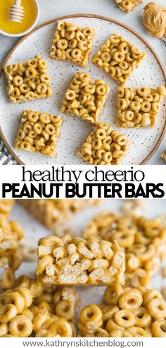 healthy cheerio peanut butter bars on a plate