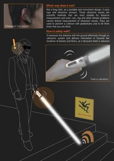 an image of a man with a flashlight in his hand and instructions on how to use it