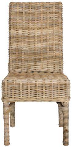 a wicker chair that is made out of wood