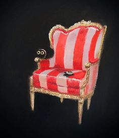 a drawing of a red and white striped chair