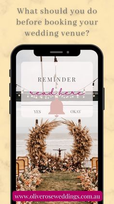 an iphone with the text what should you do before looking at your wedding venue?