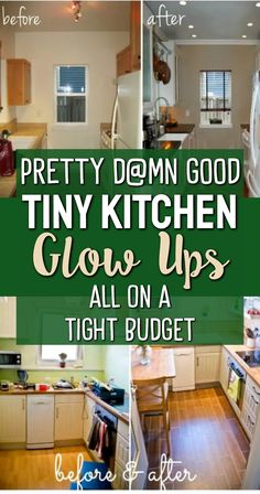 Pretty Darn Good Tiny Kitchen Glow Ups All On A Tight Budget Cheap Small Kitchen Makeover, Diy Galley Kitchen Makeover, Diy Cheap Kitchen Makeover, Kitchen Glow Up, Low Light Kitchen Ideas, Small Kitchen Remodel Before And After, Tiny Kitchen Makeover, Small Galley Kitchen Ideas Narrow