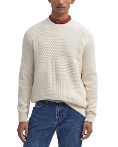 Barbour Casey Cable Knit Sweater Weave Techniques, Fisherman Sweater, Moss Stitch, Whisper White, Winter Layering, Gameday Outfit, Crew Neck Jumper, Cable Knit Sweater, Knitted Jumper