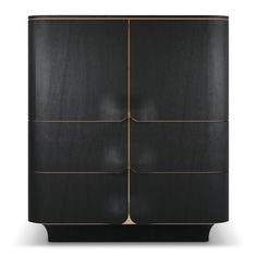 a black and gold cabinet with three doors