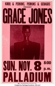 an old concert poster for grace jones at the palladium in philadelphia, pennsylvania