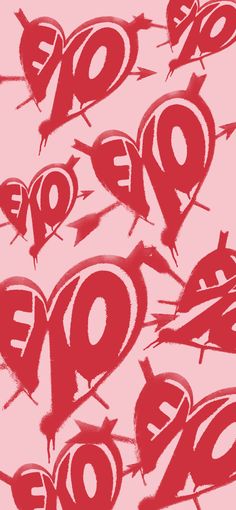 the word love is drawn in red ink on a pink background with black and white letters