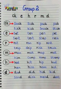 an open notebook with writing on it that says groups 2 and 3 in different languages