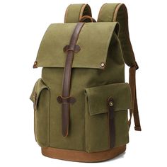 Wear-resistant Canvas Backpack Travel Computer Bag - Woosir Large Capacity Green Canvas Backpack, Green Travel Bag With Multiple Pockets, Large Capacity Laptop Backpack For Outdoor, Outdoor Laptop Backpack, Backpack With Pockets For Outdoor Activities, Green Backpack With Multiple Pockets For Everyday Use, Large Capacity Canvas Laptop Backpack, Khaki Backpack With Zipper Pocket, Outdoor Flap Backpack With Pockets