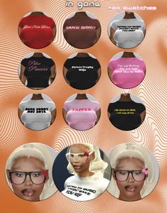 a poster with many different types of hair and glasses on it's sides, including the