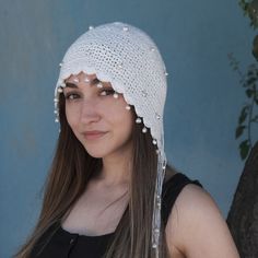 This adorable skull cap hat is crochet with highly quality organic cotton yarn.  It is lightweight, breathable, non- itchy, soft on skin and thanks to organic cotton yarn it is not warm.  This light and comfortable summer skull cap hat is made in boho hippie, gothic  style  This cute crochet skull cap hat is perfect accessory for all seasons, rave festivals, and daily wear and it is very trendy. This crochet boho hippie/ gothic /elf skull cap hat is good for short and long hair and it is a great Crochet Skull Cap Pattern, Skull Cap Pattern, Gothic Elf, Crochet Skull Cap, Rave Hats, Crochet Skull, Bonnet Crochet, Cap Patterns, Crochet Boho