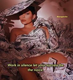 a woman sitting on top of a pile of money wearing a white dress and hat