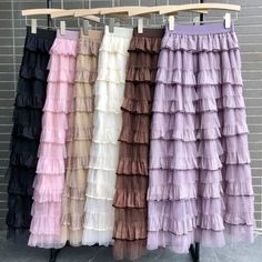 Layered Multi-Color Ruffle Tulle Maxi Skirt Tulle Maxi Skirt, Lace Leggings, Cascading Ruffles, Soft Pastel Colors, Solid Leggings, Women Skirts, Elegant Skirt, Simple Tees, Tutu Skirt