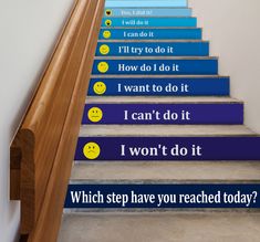 the stairs are painted with different colors and phrases