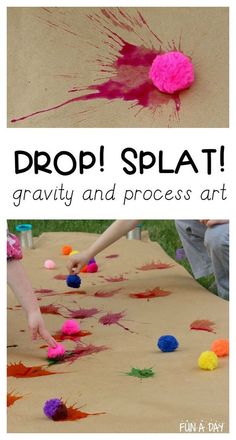 kids are playing with pom poms and splats in the sand on a table