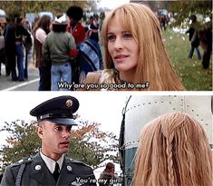 Jenny Curran: Why are you so good to me? Forrest Gump: You're my girl! Jenny Curran: [pause] I'll always be your girl. Forrest Gump directed by Robert Zemeckis (1994) #winstongroom Forrest Gump 1994, Quotes Couple, Wedding Eyeshadow, About Quotes, Movie Memes, Skincare Photography