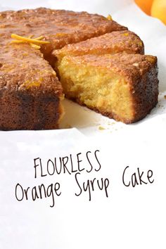 Slice of orange cake on baking paper. Flourless Orange Cake, Flourless Cake Recipes, Whole Orange Cake, Tablecloth Design, Orange And Almond Cake, Citrus Cake, Orange Syrup, Almond Cake Recipe