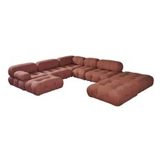 a large sectional sofa with ottomans and footstools in brown fabric, on an isolated white background