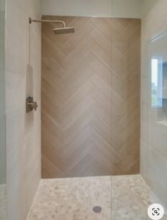 a walk in shower sitting inside of a bathroom