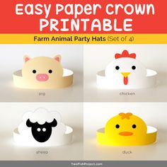 farm animal party hats for kids to make with the paper crown printables are easy and fun