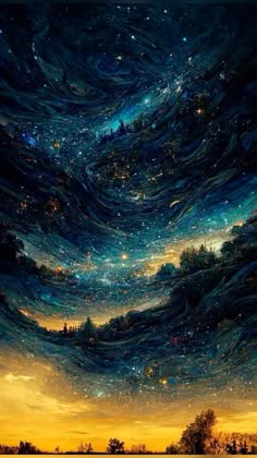 the night sky is filled with stars and clouds