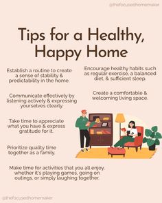 a poster with the words tips for a healthy, happy home