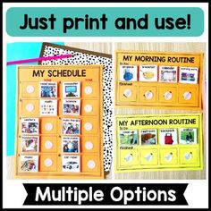 a bulletin board with pictures on it and the text just print and use multiple options