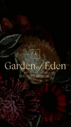 the garden of eden boutique de floriss logo on a dark background with flowers