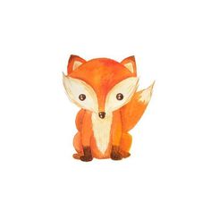 a watercolor painting of a red fox sitting on top of a white ground with its eyes open